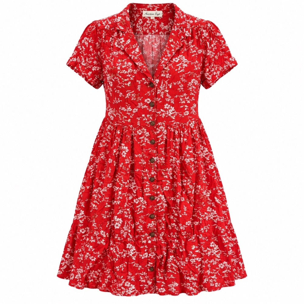 Indigo Rose Dress Floral Button Front Rayon Petite Large Red Summer Cottagecore